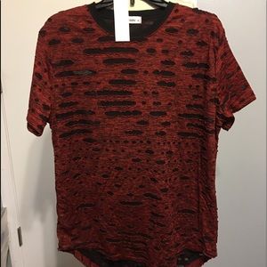 Men’s kuegou red & black distressed shirt